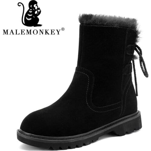 Comfortable Snow Boots Women 2020 Winter Non-slip Rubber Sole Suede Leather Ankle Boots Warm Fur Casual Shoes Black 841766