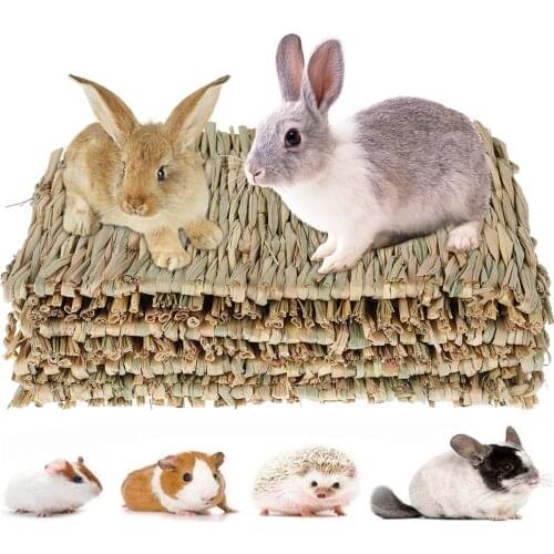 4Pcs Animals Natural Woven Grass Mat Small Rabbit Hamster Guinea Pig Ferret Bunny Nest Bed Pad Chew Molar Toy 20*28CM Straw Cage