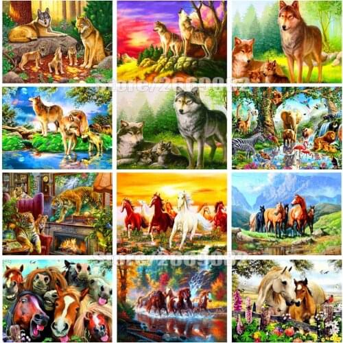 5D diy diamond painting animal horse, wolf diamond embroidery cross stitch mosaic home decoration Christmas gift TT1678