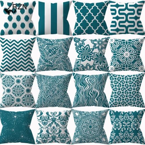 Turquoise Geometric Cushion Cover Decorative Cushions for Sofa Throw Pillows Covers Polyester Pillowcase Decor Home Single Side