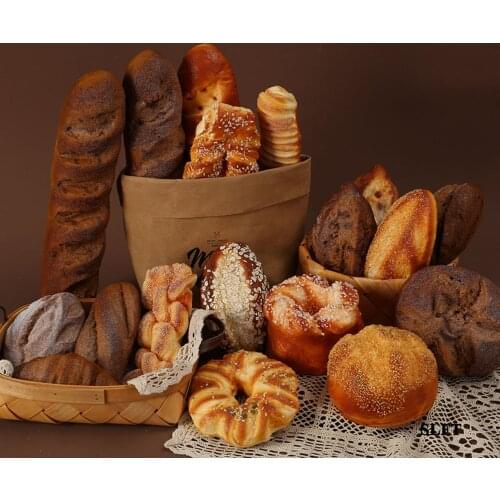 Fake simulation food props french baguette Danish pastry toast bagels croissant sesame Garlic butter clap brash Oat bread model