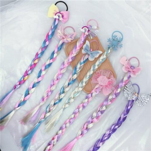 Hot selling colorful wig braid braided hair color rope hair ring baby little girl princess twist braid long tail hair accessorie