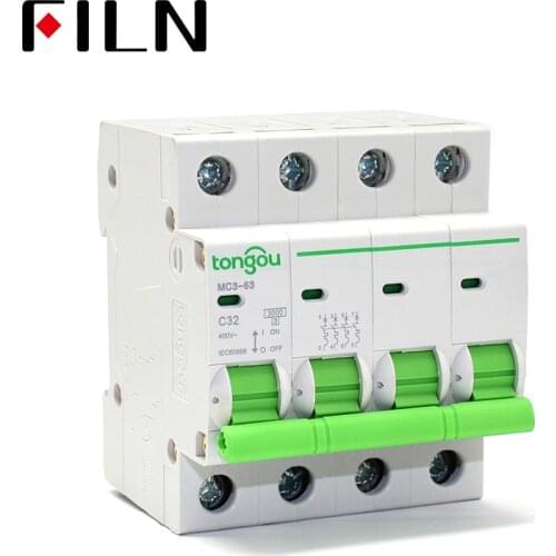FL-TOMG3-63/4P Miniature Circuit Breaker AC 400V 4P 6-63A 3 Pole Switch 50/60HZ MCB DIN Rail Mount Overload Circuit Breaker
