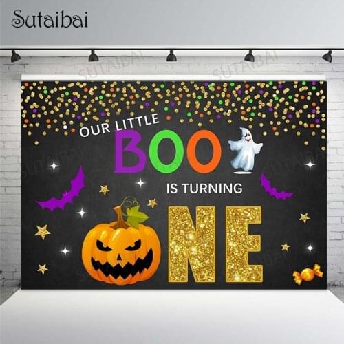 Happy Halloween Backdrop Photography Ghost Pumpkin Lantern Bat Golden Candy Stars Photo Background Poster Photo Booth Banner