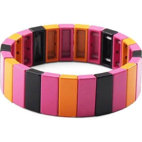 Hematite Square Tile Beads Bracelet Handmade Braid Colorful Wristband Bridesmaid Proposal Couple Armband Adjustable Bracelet