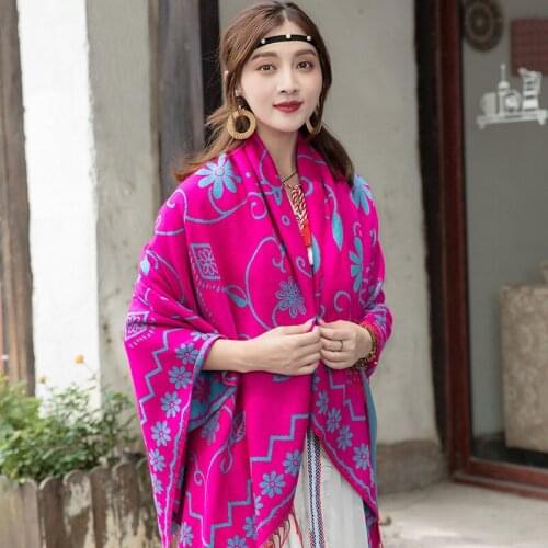 Imitation Cashmere Square Scarf Sunflower Ethnic Style Jacquard Shawl Winter Thick Scarves For Ladies Luxury Brand Cashmer Шарф