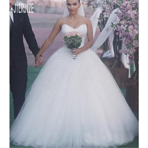 JIERUIZE Gorgeous White Pearl Wedding Dresses Sweetheart Neck Zipper Back Ball Gown Wedding Gowns robe de mariee Bridal Gowns