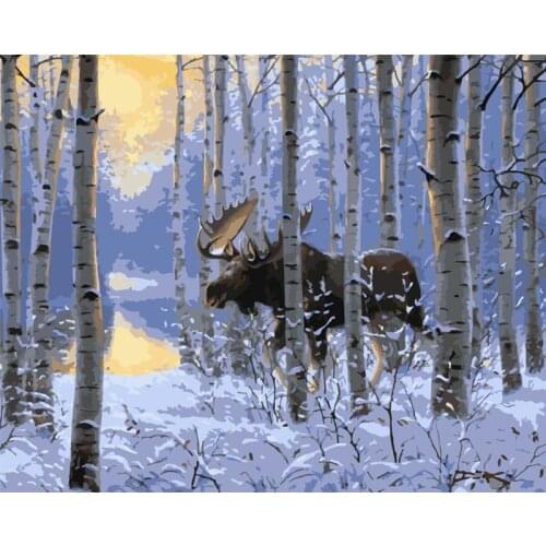Painting By Numbers DIY Dropshipping 40x50 50x65cm Elk in the deep forest Animal Canvas Wedding Decoration Art picture Gift