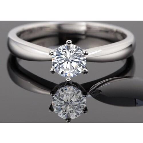 Test Positive Brilliant 1Ct 6.5mm D VVS1 Moissanite Diamond Ring Solitaire Engagement Ring Solid 14K White Gold AU585