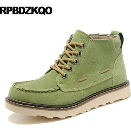 Green Korean Casual Wedge Autumn Shoes Booties Mens Winter Boots Warm Fall Yellow Suede Ankle Runway Faux Fur Pink 2018 Lace Up