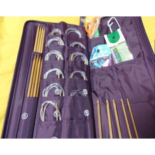 11 Size Ring Needle 22 Size Bamboo Straight Needles Set Knit Stitches Knitting Craft Case Circuler needlework Set Crochet Hooks