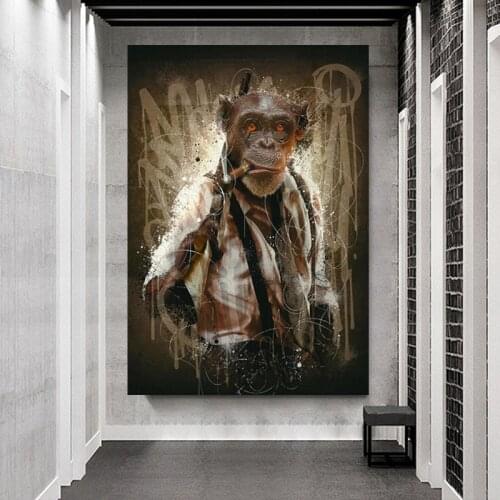 Shelby Monkey Poster Abstract Animal Canvas Painting Smoking Monkey Art Pictures On The Wall Modern Living Room Home Decor Print