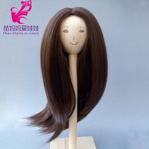 Natural Dark brown Color Soft High Temperature Straight Hair Wig for 1/3 1/4 1/6 doll for Russian handmade doll wigs