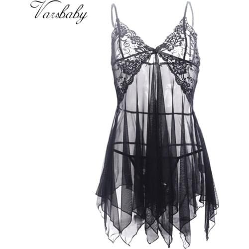 Varbaby Sexy Women See-Through Lingerie Lace Night Dress Sleepwear Nightgown Deep V G-String Sexy Smooth Sheer Sleep Dress