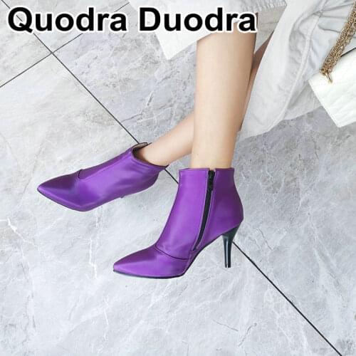 New Autumn winter purple women thin high heels boots pointed toe woman stiletto ankle boots solid shoes plus size 33 43 44 45 46