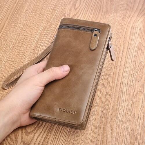 New Mens Wallet Leather Long Clutch Zipper Business Mens Clutch Large Capacity High Quality Wallet