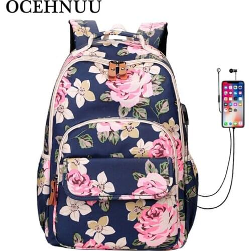 OCEHNUU New Women Backpack School Bags For Teenage Girls USB Charging 2020 Student Bagpack Flower Laptop Backpack Female Plecak