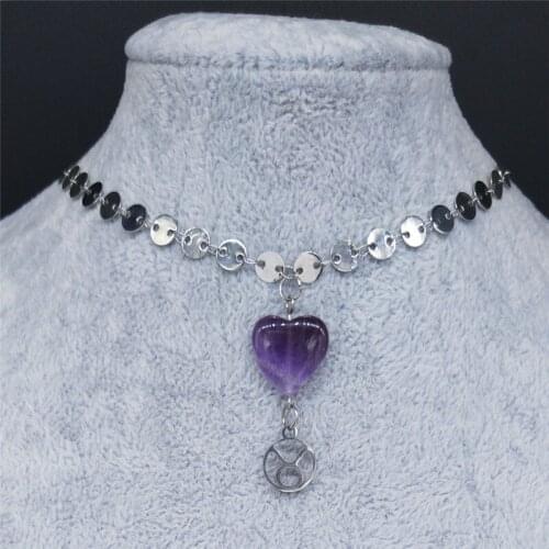 Taurus Purple Natural Crystal Stainless Steel Necklaces Women Silver Color Constellation Necklace Pendant Jewelry colar N2035S04