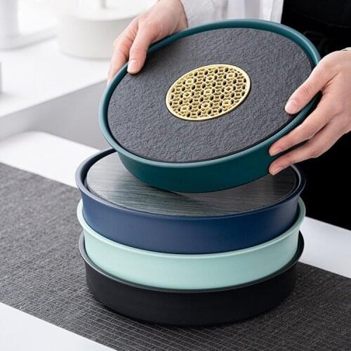 Japanese Style Tea Tray Kung Fu Tea Accessories Water Storage Tea Tray Simple Round Ceramic Bandeja Comida Teaware Tools DI50CP