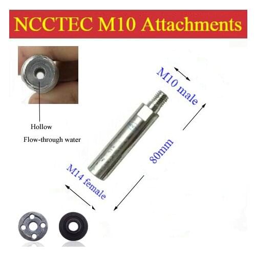 [Hollow type] 80mm Extension connection rod Water Flow-through for angle grinder | 3.2'' M10-male M14-female attachments