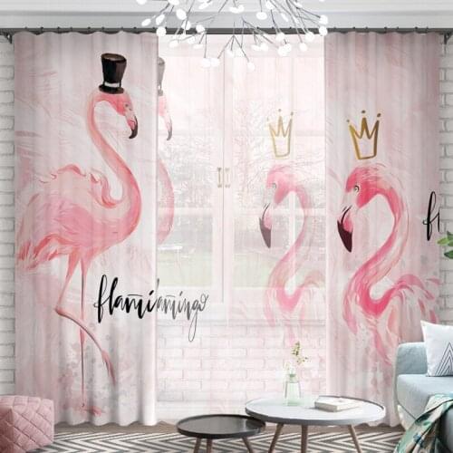 Nordic Modern Curtains Flamingo Pattern Blackout Cloth Curtain Tulle Curtain for Girls Bedroom Windows Curtains for Living Room