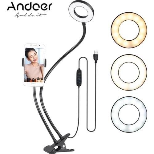 Andoer Two in One LED Ring Light with Cell Phone Holder Stand video light lamp for Live Stream Makeup Selfie Recording Lighting