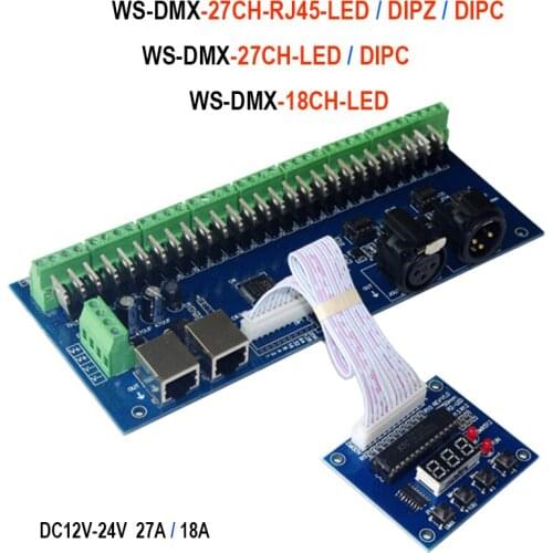27CH 18CH Dimmer LED Decoder LED Controller for Lights DMX512 LED Controller Constant voltage Common anode Controller DC12V-24V