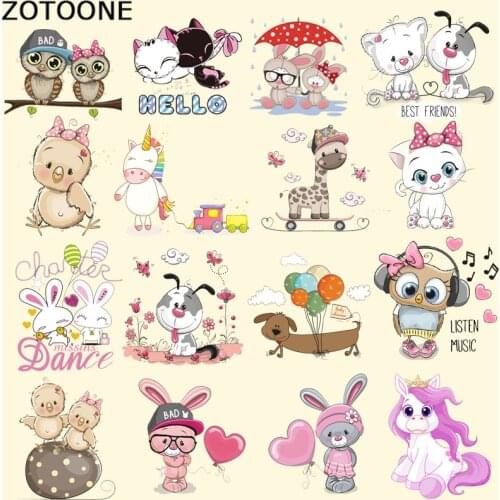 ZOTOONE Iron on Transfer Cute Animal Patches for Kids Clothes Heat Transfer Vinyl Stripe Washable Owl Cat Dog Patch Stickers DIY