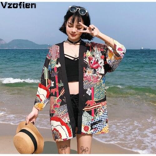 Traditional Japanese Kimonos Cardigan Summer Beach Kimono Harajuku Thin Loose Streetwear Samurai Yukata Cosplay Costumes