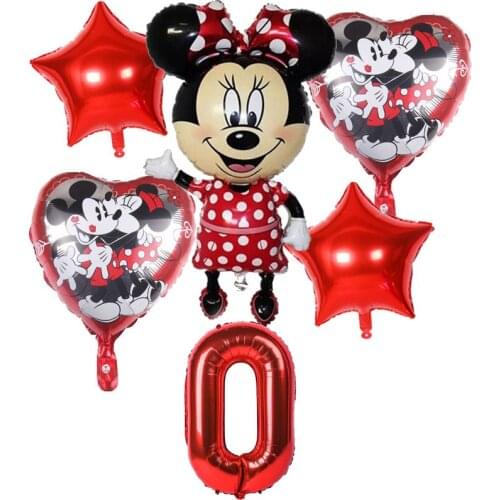 6pcs/lot Disney Red Mickey and Minnie Mouse Balloons Kid Birthday Party Decorations Baby Shower Decor Supplies Number Balloons