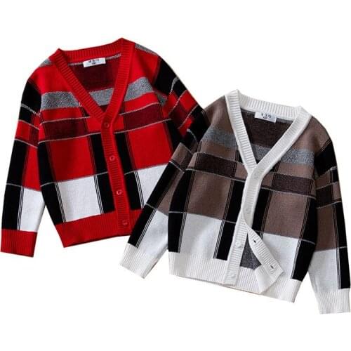Girls V-neck Long Sleeve Knitted Color Patchwork Plaids Winter Sweaters Cardigans Casual Fashion Knitted Sweaters Outwear Coat