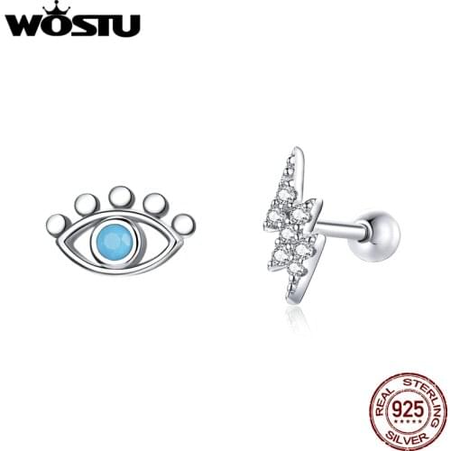 WOSTU Real 925 Sterling Silver Eye of Lightning Stud Earrings Blue Earrings For Women Fashion Silver Jewelry CQE1007