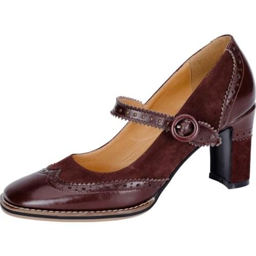 HOT SALE Women pumps natural leather shoes 22-25cm length Brogues shoes Cowhide + sheep suede Mary Jane shoes heels for women