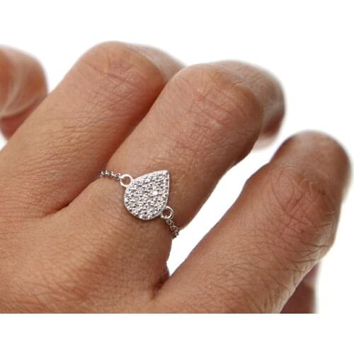 Fashion silver gold rose gold 3 colors open adjust delicate chain ring tear drop shape charm 925 sterling silver women ring gift