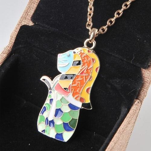 Colorful Merlion Necklace for Women Choker Chain Cute Sea lion Statement Necklaces Animal Pendant Charm Collares Jewelry Gift
