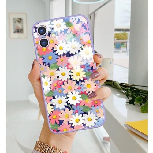 Flower girl Liquid silicone Tempered Glass Case For iPhone 11 Pro Max 11 pro glass case + All-inclusive lens Protect Cover shell