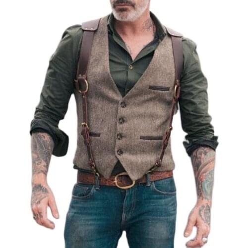 Vest Men 2021 Spring and Autumn High Quality Mens Splicing Single Button Slim Shape Retro Mens Suit Vests