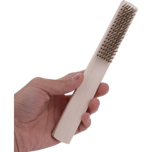 1 x Wire Brush (Without Retail Package）208mm Copper Wire Brass Bristle Wood Handle Wire Scratch Brush For Metal Cleaning Tools