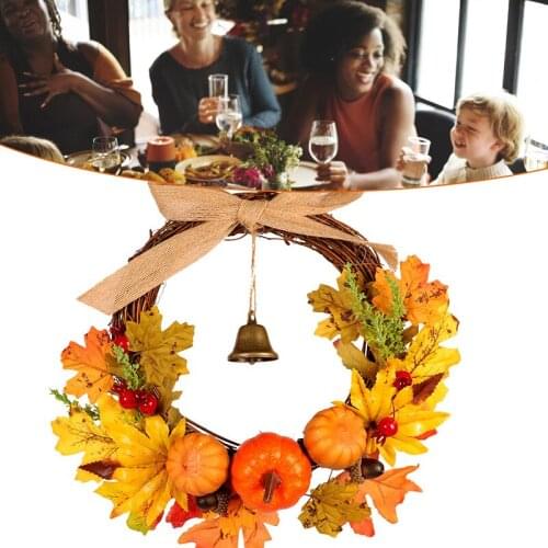 30CM Garland Window Restaurant Home Pumpkin Autumn Wreath Christmas Holiday Decor Thanksgiving Maple Leaf Decoration Wreath Door