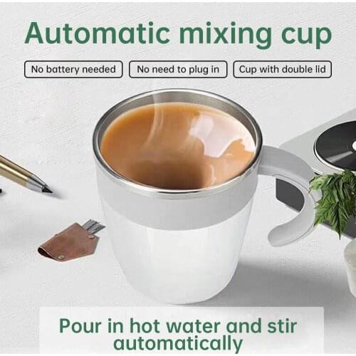 2 Colors 380ml Home Office Automatic Stirring Cup Electric Stainless Steel Rotating Mug Portable Magnetized Cup Milk Coffee Cup
