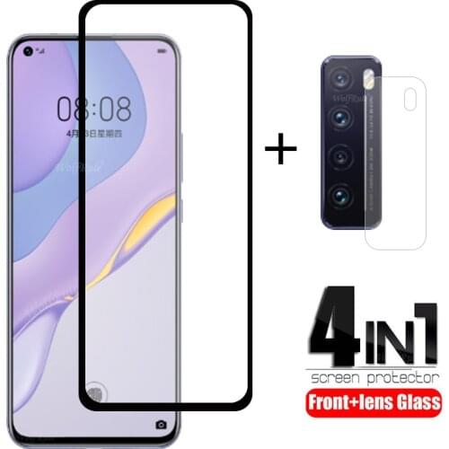 4-in-1 For Huawei Nova 7 Glass For Huawei Nova 5T Screen Protector Tempered Glass For Huawei Nova 5T 6 7 SE P40 Lite Lens Glass