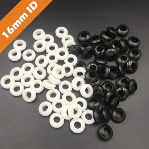 50pcs 16mm Inner Diameter Black White Dual Side Open Hole Plug Cable Wiring Rubber Protector Ring Seal Grommet Gasket