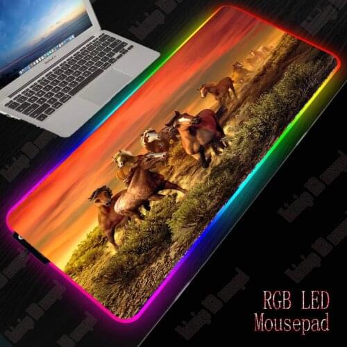 Animals Herd Horses Large RGB Xxl Gaming Mousepad LED Mause Pad Gamer Mouse Carpet Big Mause Pad PC Desk Pad Mat with Backlit