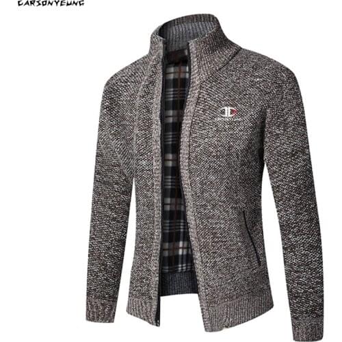 Brand Sweater Men Spring Thick Mens Knitted Sweater Coat Off Grey Cardigan Fleece Full Zip Male Causal Clothing for Autumn