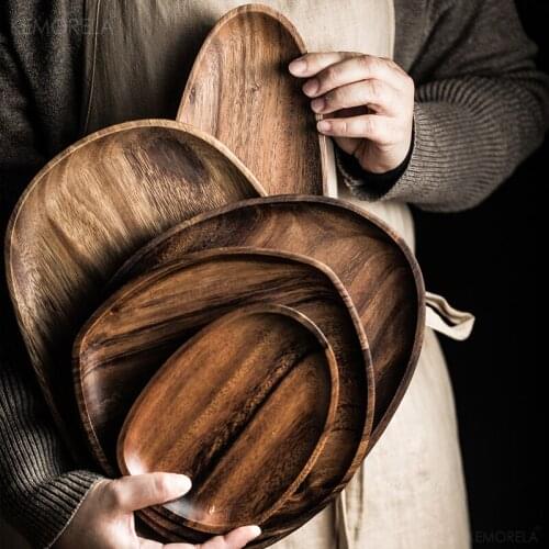 Whole Wood Lovesickness Wood Irregular Oval Solid Wood Pan Plate Fruit Dishes Saucer Tea Tray Dessert Dinner Plate Tableware Set