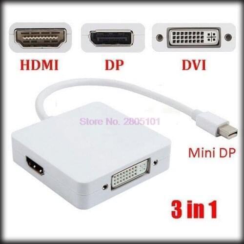 By dhl or ems 100 pcs 3 in 1 Mini Displayport DP cables to DVI HDMI Cable Adapter Display Port for Macbook Air Surface Pro PC