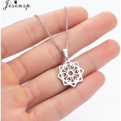 Jisensp Origami Geometric Paper-cut Stainless Steel Necklace for Women Vintage Compass Pendant Necklace Fashion Jewelry Gift