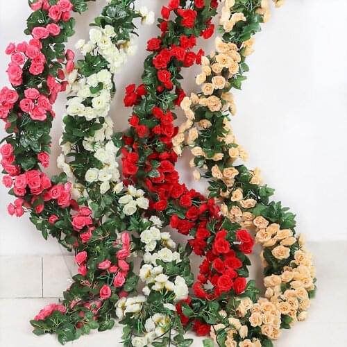 69 head Artificial Rose Vine Hanging Silk Flowers for Wall Decor Rattan Fake Plants Leaves Garland Wedding Home Decoration