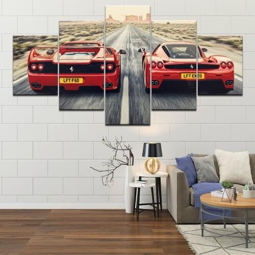 Painting Canvas Modular Home Decor Poster 5 Panels Red Car Framework Modern Wall Art Pictures For Living Room Decoration