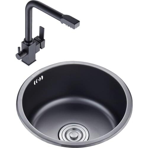 41 cm Black nano round kitchen sink single slot 304 stainless steel Kitchen sinks HY2012
